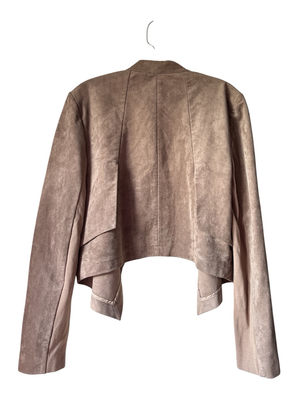 BCBGMAXAZRIA Taupe Faux Suede Open-Front Cropped Blazer Size Large - Picture 2 of 2